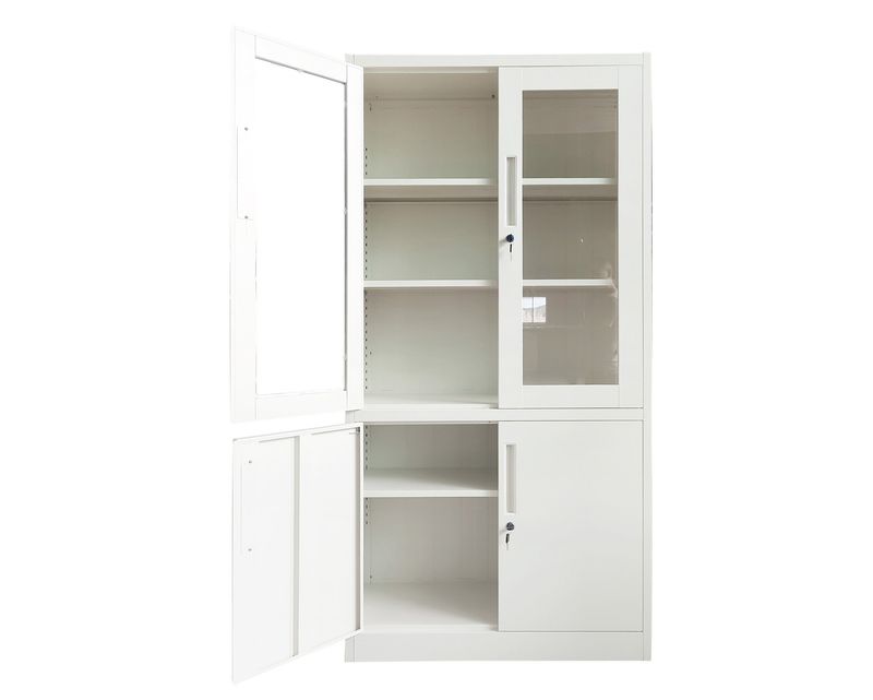 Ofix 5-Layer Glass &amp; Metal Swing Door Steel Cabinet (White)