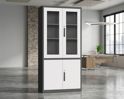 Ofix 5-Layer Glass &amp; Metal Swing Door Steel Cabinet (White, Grey+White)