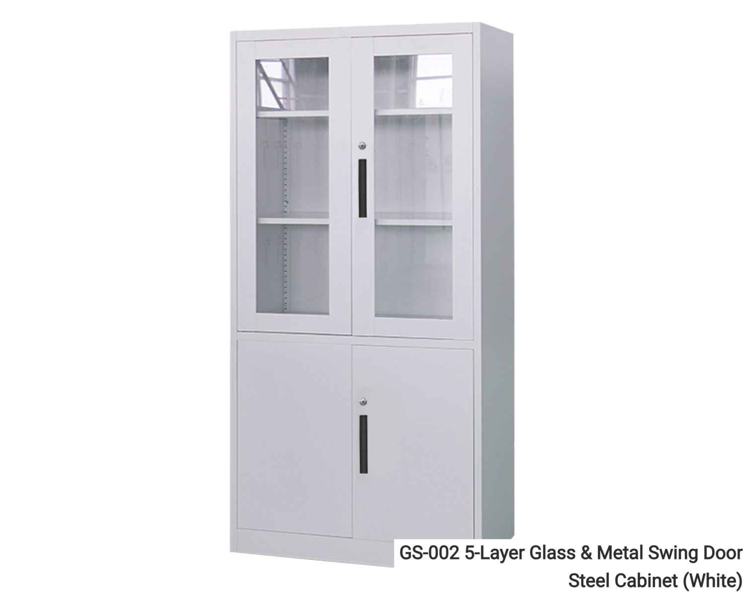 Ofix 5-Layer Glass &amp; Metal Swing Door Steel Cabinet (White, Grey+White), Model:: GS-002 (White)