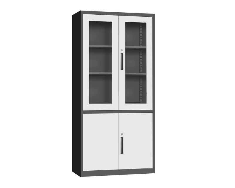 Ofix 5-Layer Glass &amp; Metal Swing Door Steel Cabinet (White, Grey+White)