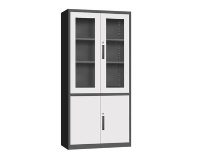 Ofix 5-Layer Glass &amp; Metal Swing Door Steel Cabinet (White, Grey+White)