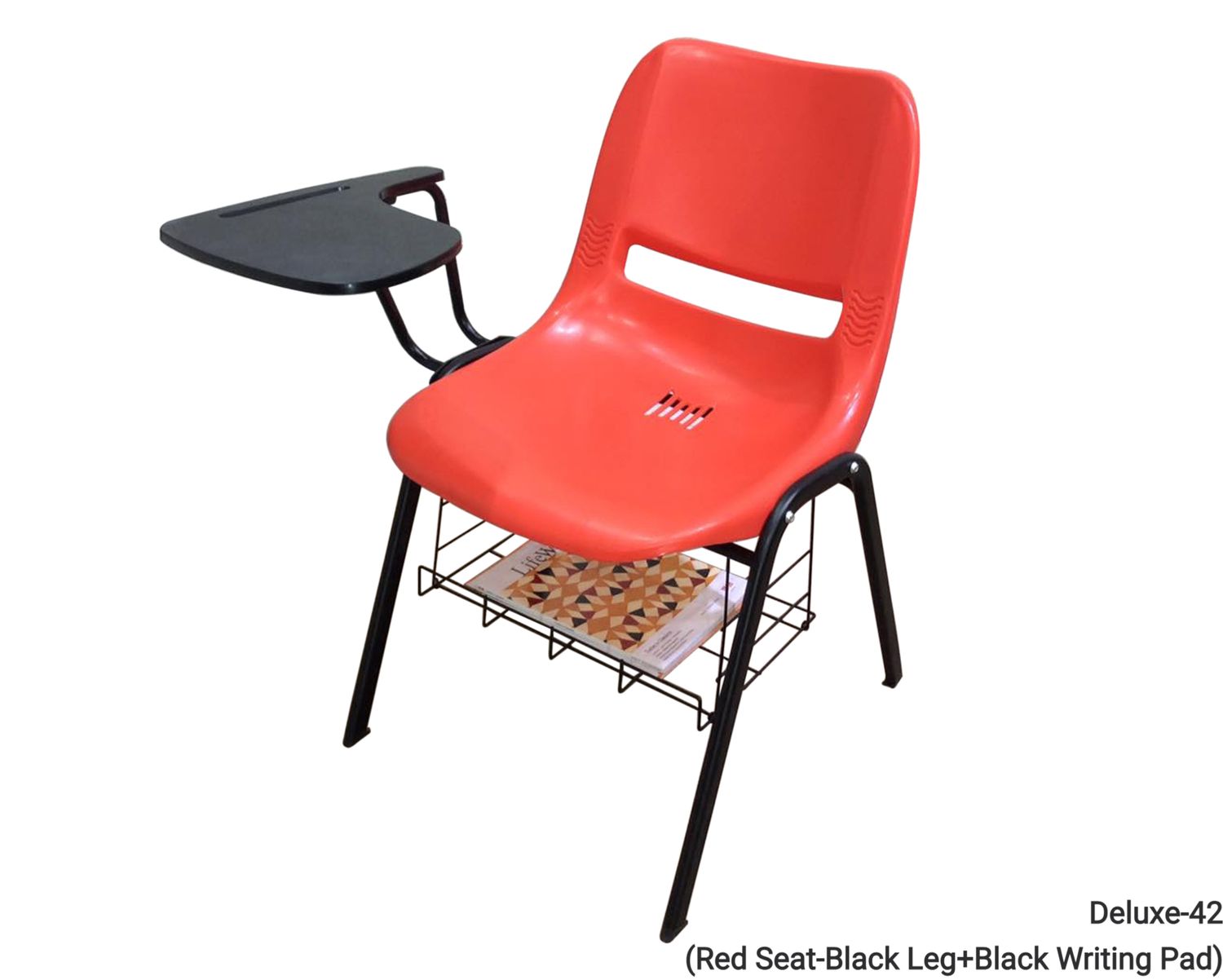 Ofix Deluxe-42 School Chair (Red, Black), Model: Deluxe-42 (Red Seat+Black Leg+Black Writing Board)