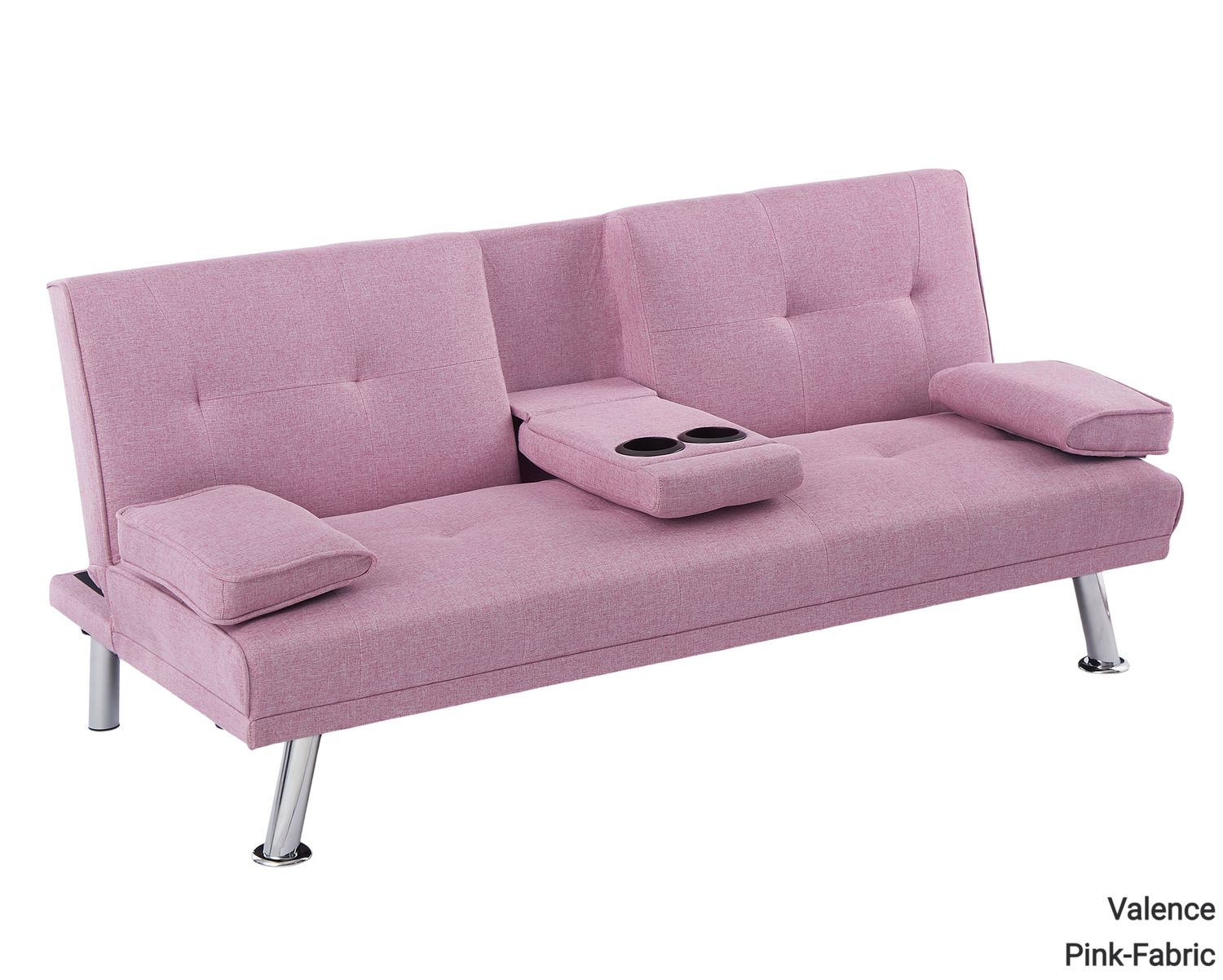 Flotti Valence Sofa Bed with Cup Holder and Pillow (Grey, Black, Pink, Brown, White, Beige, Blue), Colors:: Valence Fabric Sofa Bed (Pink)  (Best Seller-Limited Stock)