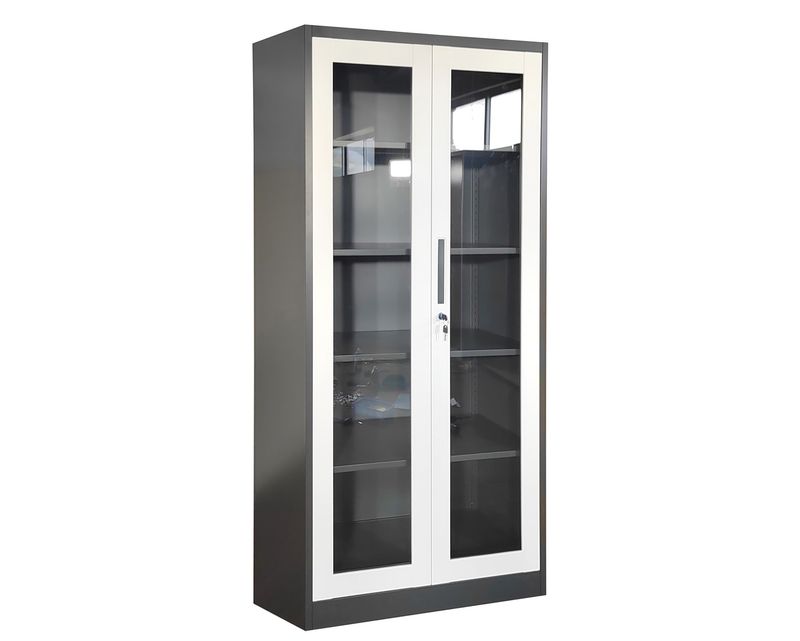 Ofix 5-Layer Glass Swing Door Steel Cabinet (Dark Grey+White, White)