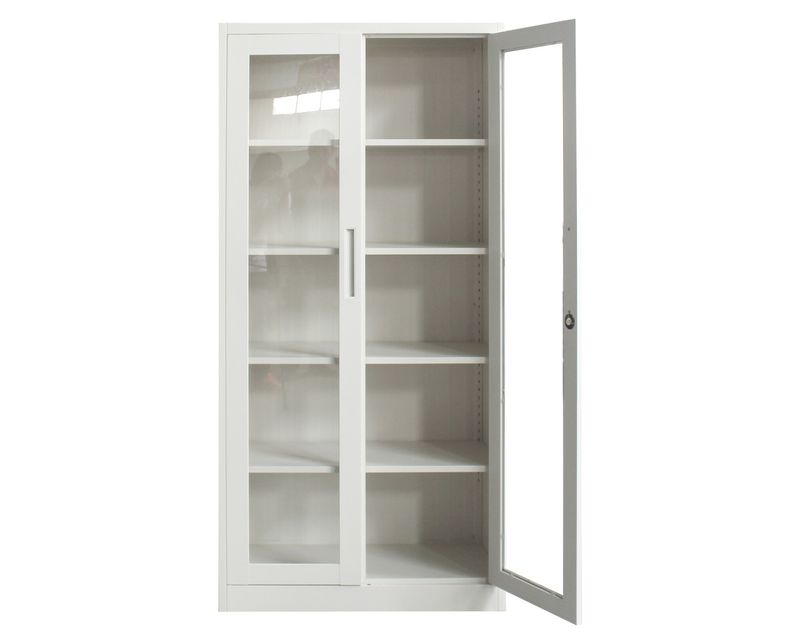 Ofix 5-Layer Glass Swing Door Steel Cabinet (Dark Grey+White, White)