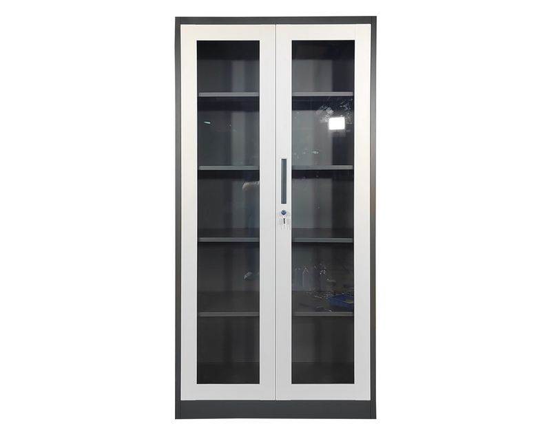Ofix 5-Layer Glass Swing Door Steel Cabinet (Dark Grey+White)