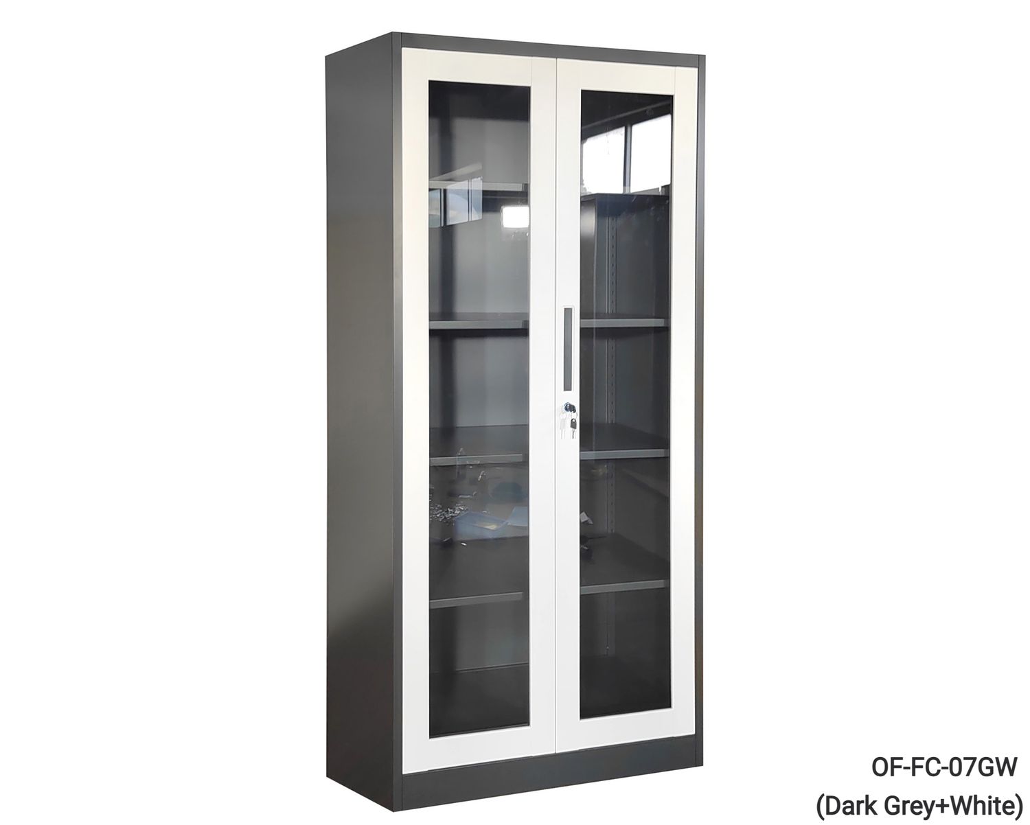Ofix 5-Layer Glass Swing Door Steel Cabinet (Dark Grey+White), Model:: OF-FC-07GW 5-Layer Glass Swing Door Steel Cabinet (Dark Grey+White)