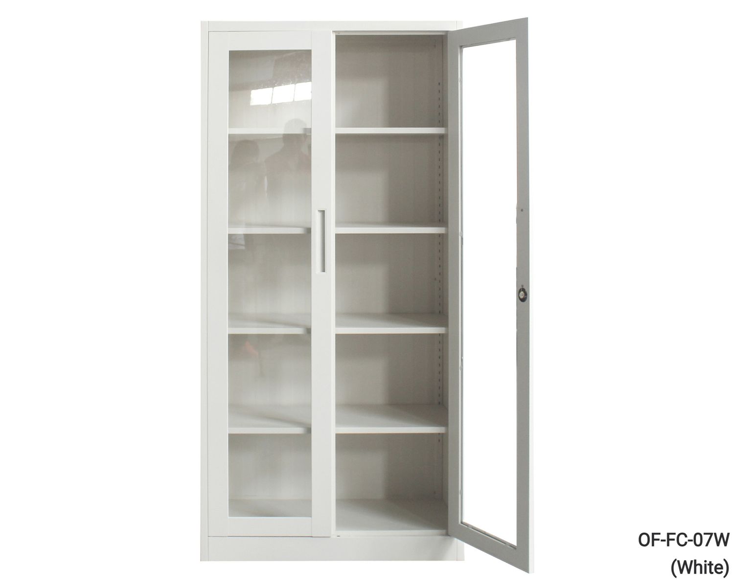 Ofix 5-Layer Glass Swing Door Steel Cabinet (Dark Grey+White, White), Model:: OF-FC-07W 5-Layer Glass Swing Door Steel Cabinet (White)