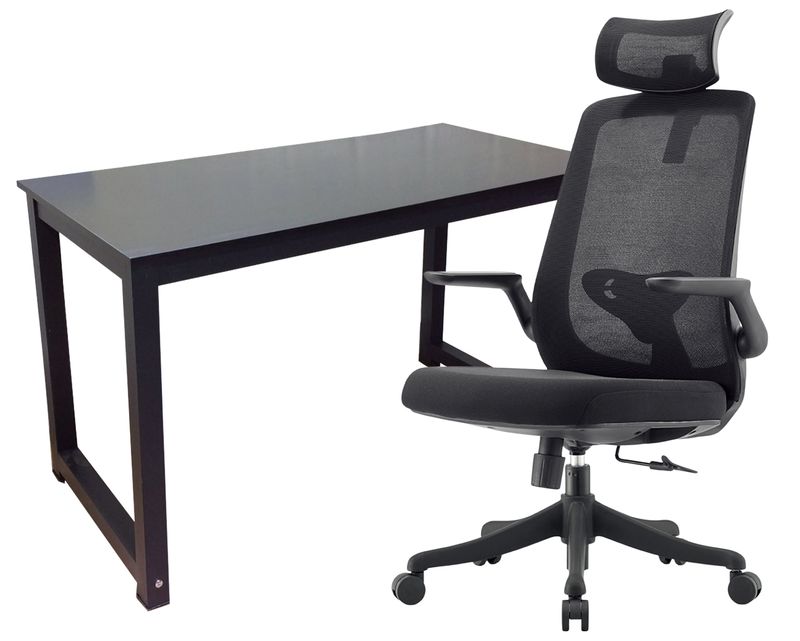 Ofix Desk 6 Table &amp; Chair Set (120x60) (Teakwood, Black, White)