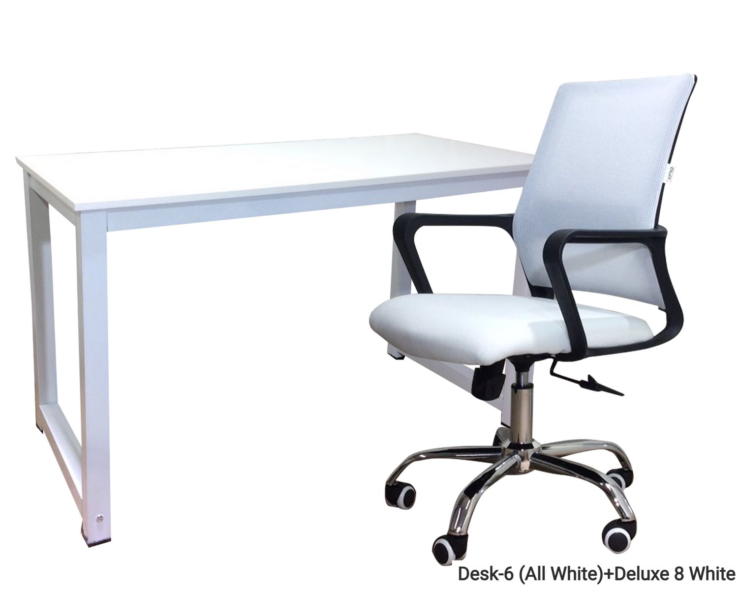 Ofix Desk 6 Table &amp; Chair Set (120x60) (Teakwood, Black, White), Desk Model: Desk-6 (All White)+Deluxe 8 White