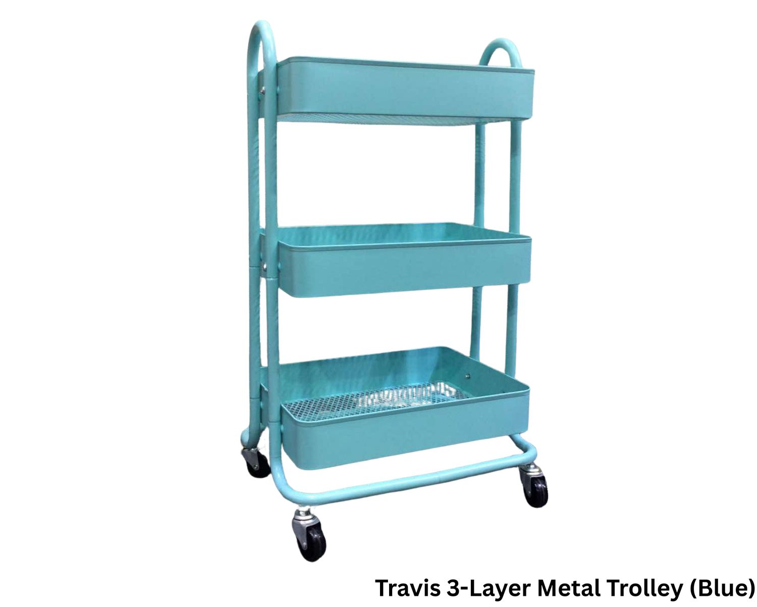 Ofix Travis 3-Layer Metal Trolley (Blue, Pink), Color:: Travis 3-Layer Metal Trolley (Blue)