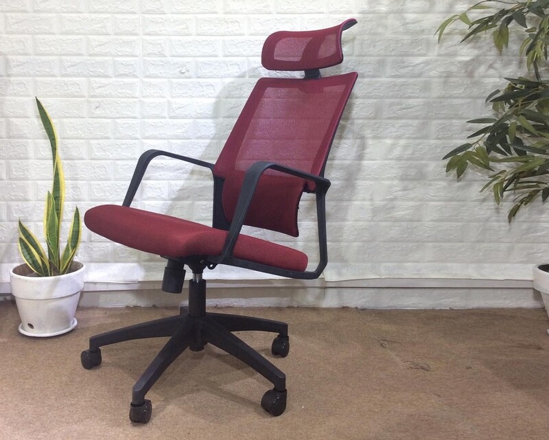 Ofix Korean-105J High Back Mesh Chair (Burgundy, Grey)