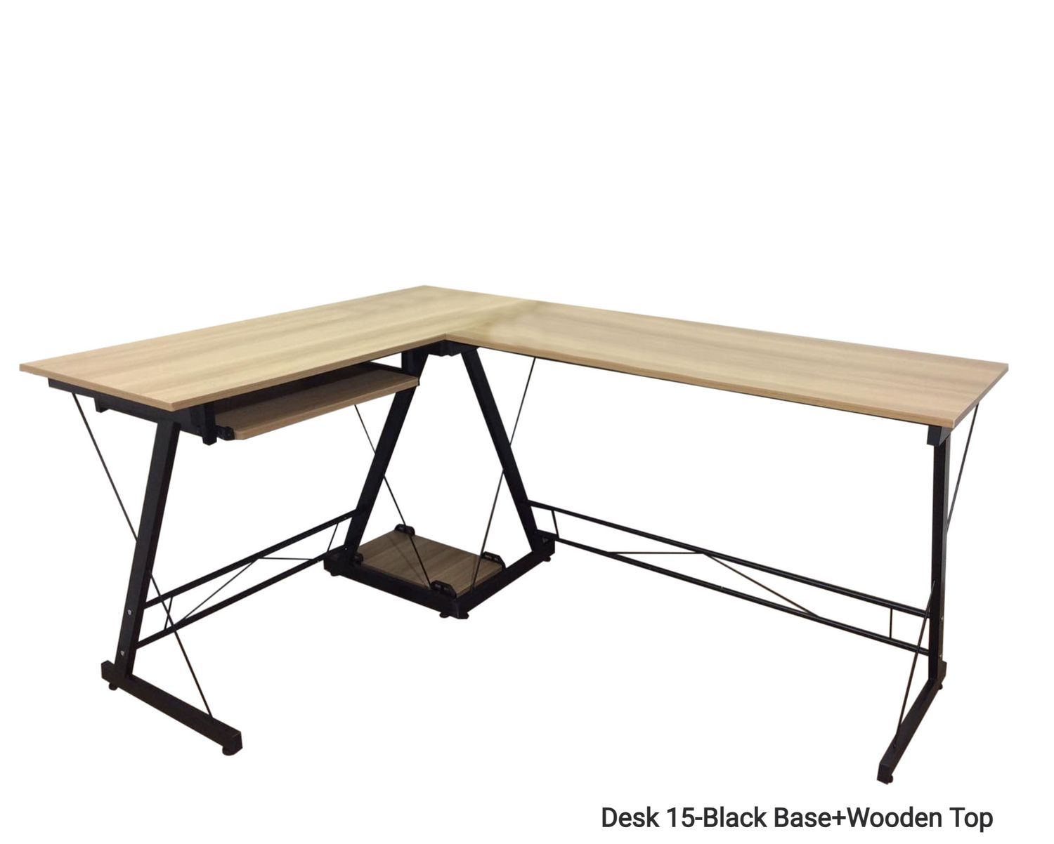 Ofix Desk 15 L-Shape Desk (Wooden Top, Black) (120x48), Model: Desk 15-Black Base+Wooden Top