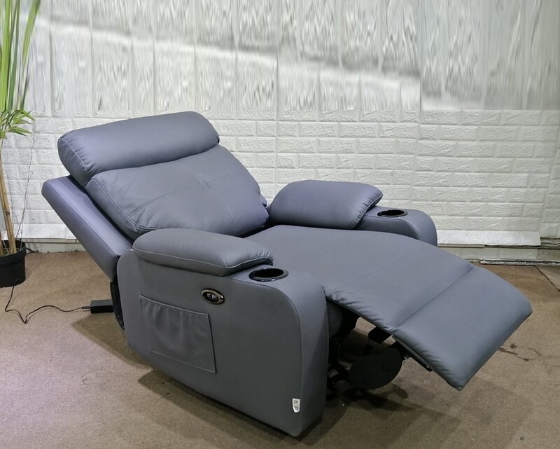 Flotti Cinema 1-Seater Power Recliner with Cup Holder and Side Pocket (Grey)