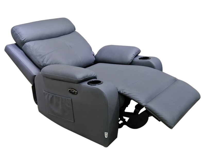 Flotti Cinema 1-Seater Power Recliner with Cup Holder and Side Pocket (Grey)