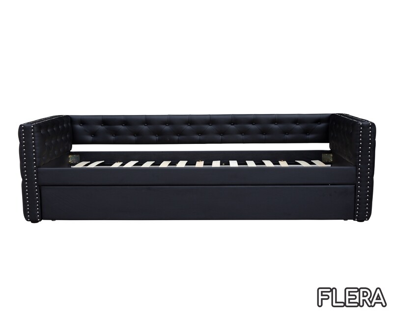 Flotti  Flera / Dagbadd with Trundle (Mattress not included) (Black, Grey)