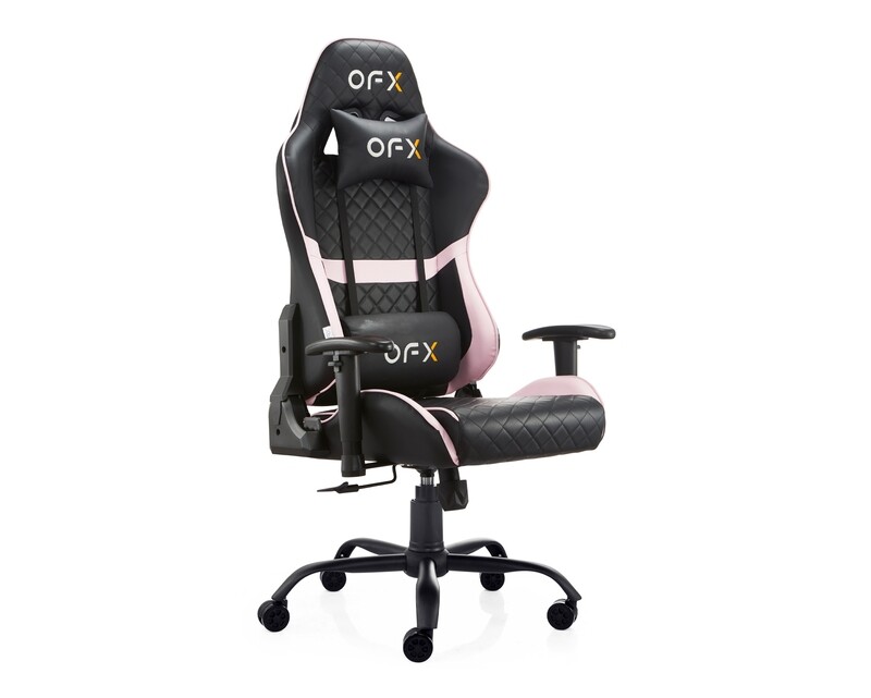 OFX David Diamond Pattern Steel Base Gaming Chair (Black+Pink)