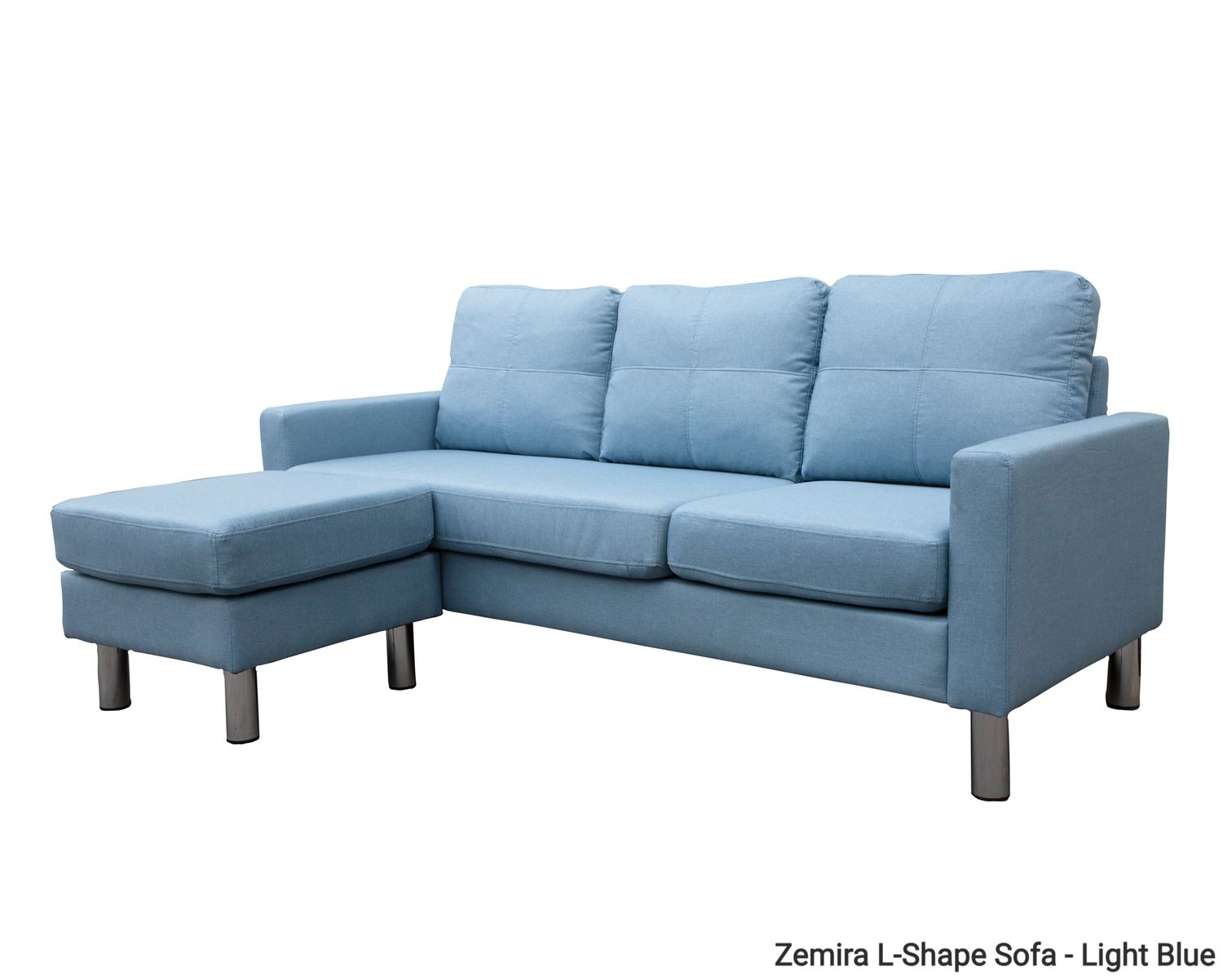 Ofix Zemira L-Shape Sofa Pocket Spring, Reversible Corner (Light Blue, Light Brown, Beige, Navy Blue, Brown, Grey), Color:: Zemira L-Shape Sofa - Light Blue