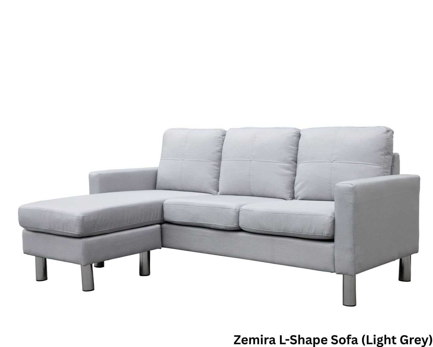 Flotti Zemira L-Shape Sofa Pocket Spring, Reversible Corner (Light Blue, Light Brown, Beige, Navy Blue, Khaki, Brown, Light Grey), Color:: Zemira L-Shape Sofa (Light Grey)