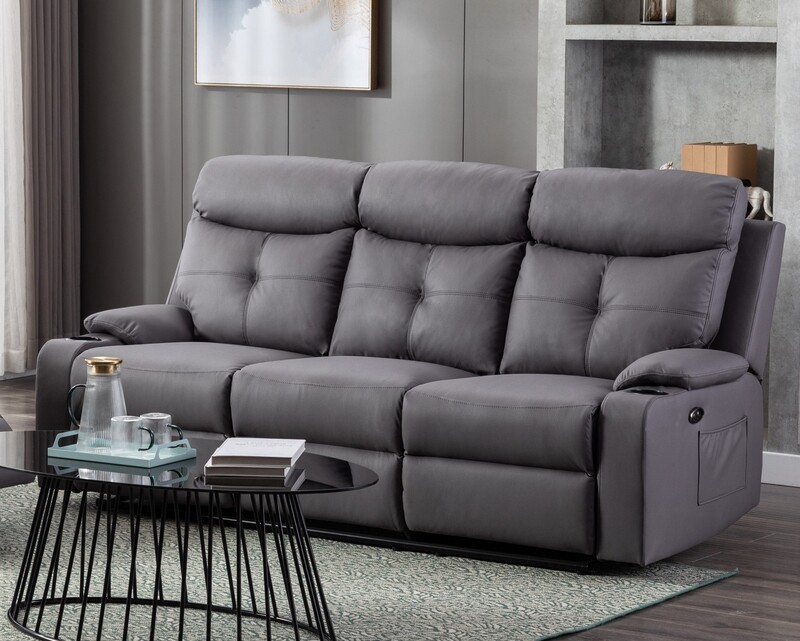 Flotti Cinema 3-Seater (Manual Recliner / Power Recliner) Sofa with Cup Holder and Side Pocket (Grey)