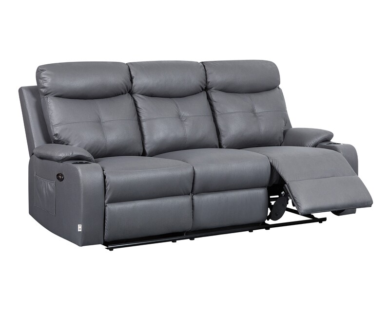 Flotti Cinema 3-Seater (Power Recliner Sofa) with Cup Holder and Side Pocket (Grey)