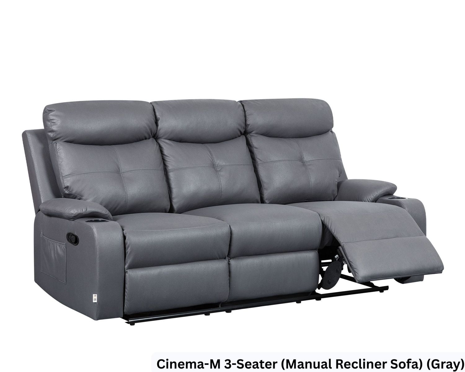 Flotti Cinema 3-Seater (Manual Recliner / Power Recliner) Sofa with Cup Holder and Side Pocket (Grey), Model Option:: Cinema-M 3-Seater (Manual Recliner Sofa) (Gray)