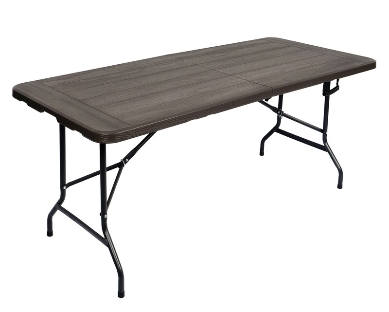 Ofix Wood Grain 6FT Folding in Half Table (180*76*74) (Grey)