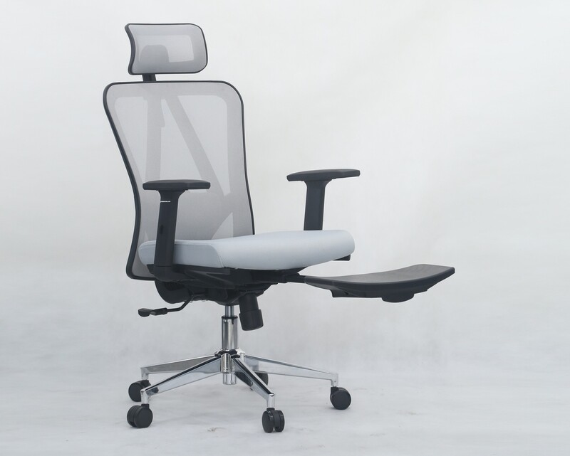 Ofix Deluxe-D18F (1D Armrest, With Footrest) Mesh Chair (Grey, Black)