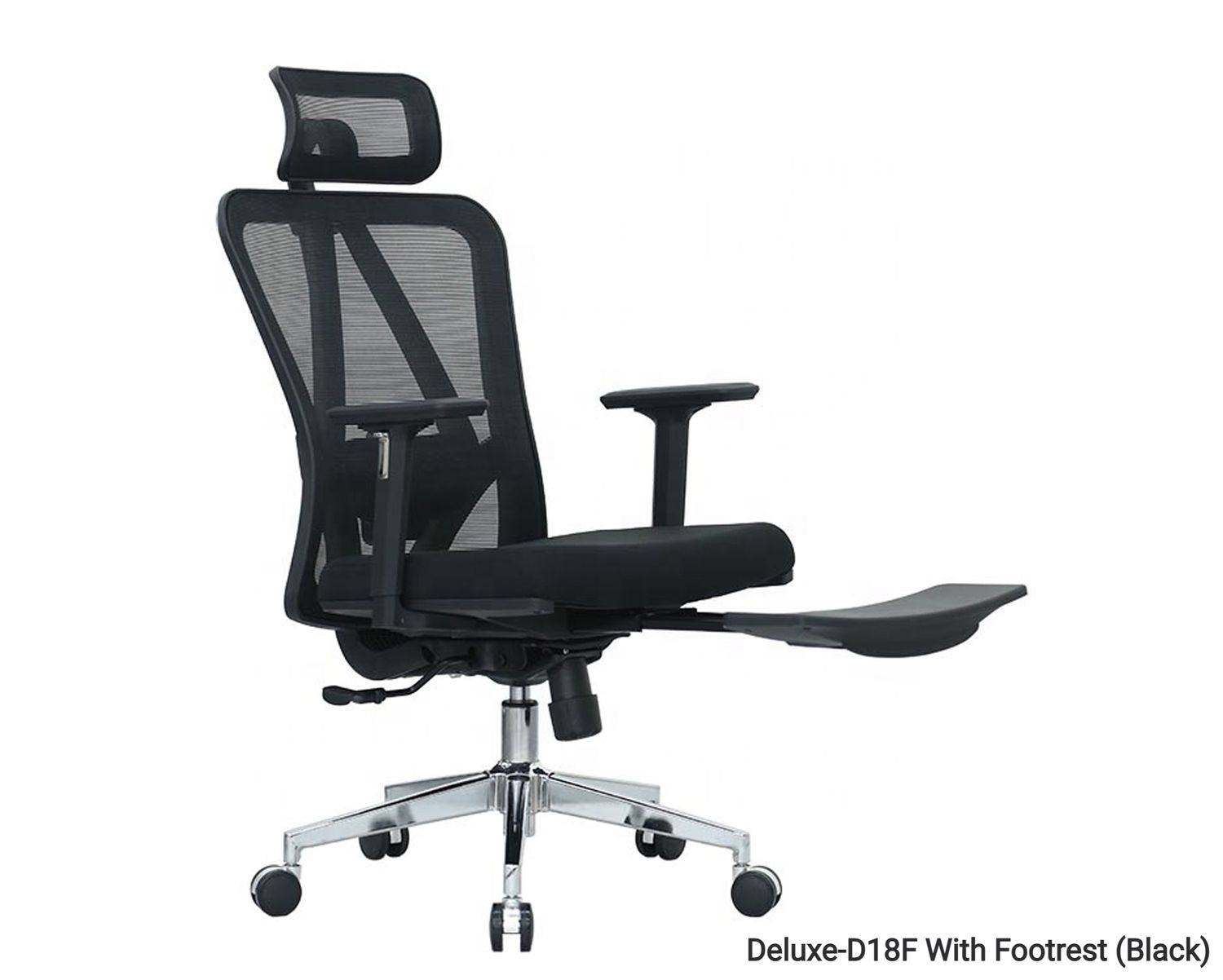 Ofix Deluxe-D18F (1D Armrest, With Footrest) Mesh Chair (Grey, Black), Model:: Deluxe-D18F With Footrest (Black)