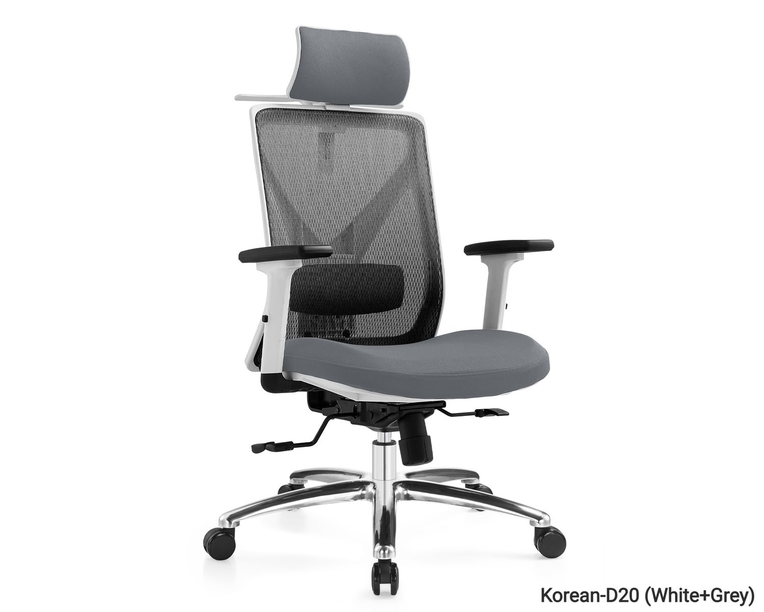 Ofix Korean-D20 Height Adjustable Backrest w/ Seat Slide, 2D Lumbar Support &amp; 3D Armrest Office Chair (White+Grey), Model:: Korean-D20 (White+Grey)
