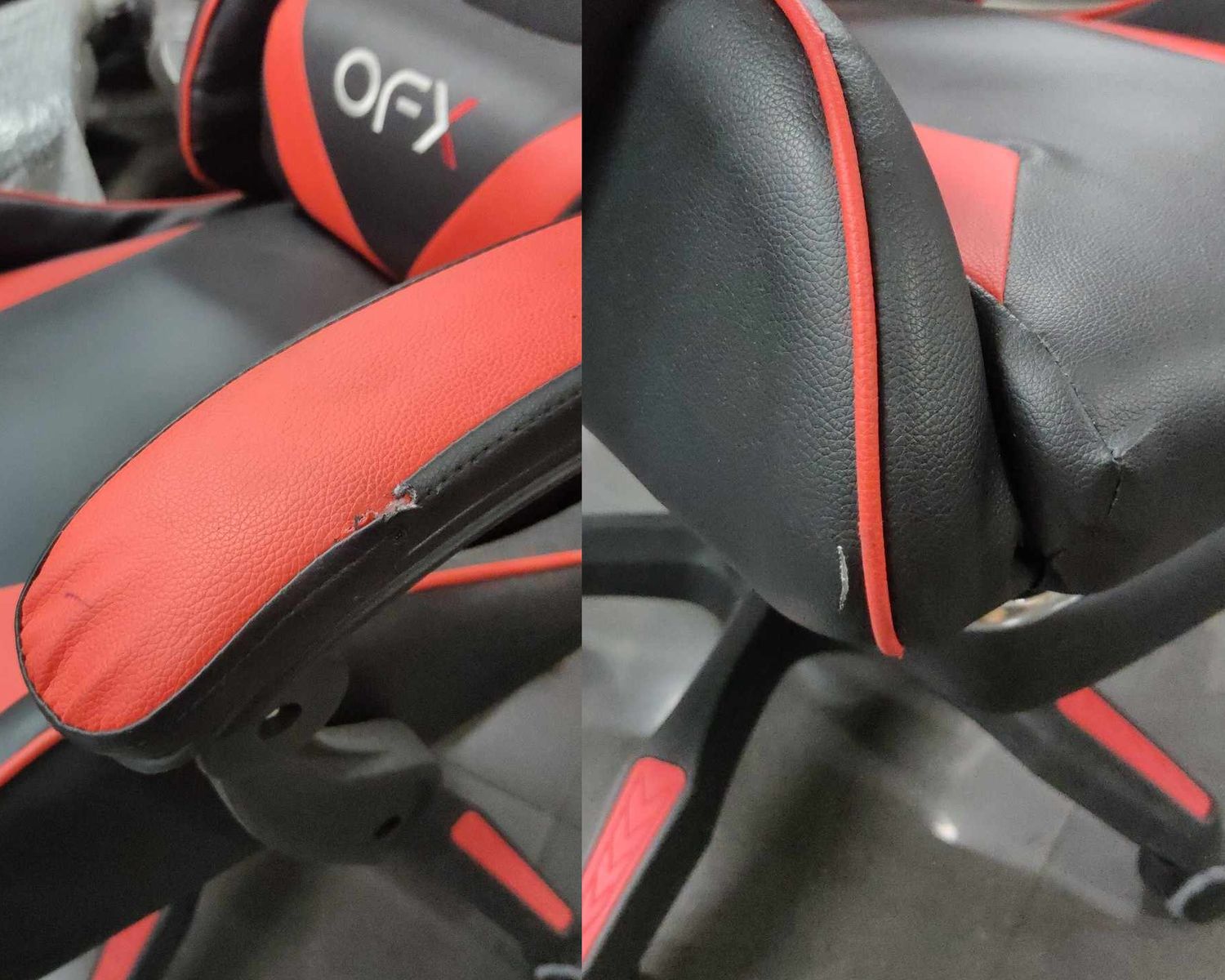 (Sale) OFX G11 Gaming Chair w/ Foot Rest/ w/o Footrest (Torn Backret &amp; Armrest), Color:: 051524CEB-A G11 Gaming Chair with Foot Rest  (Black+Red) Torn Backret &amp; Armrest  (SALE-AVAILABLE AT CEBU BRANCH ONLY)