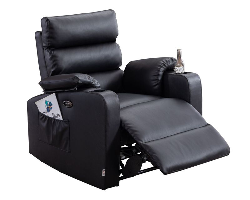Flotti Akisha Air Leather Manual Recliner / Power Recliner with Cup Holder and Side Pocket (Black, Mud Grey)