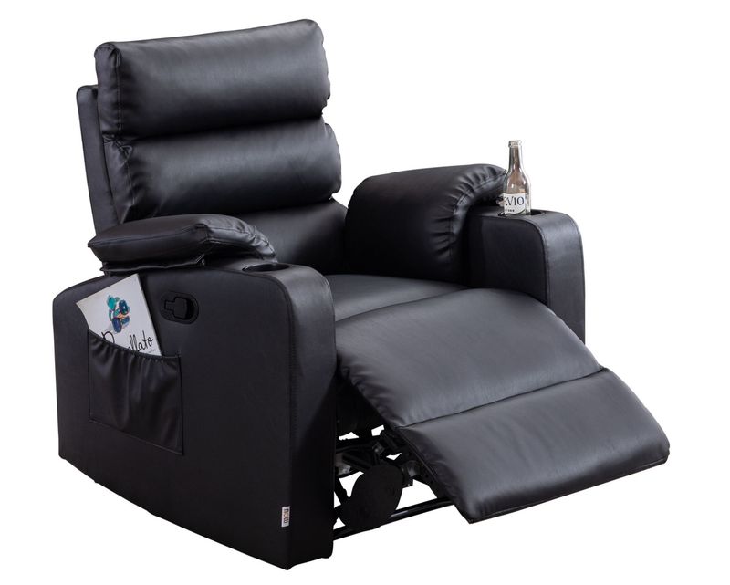 Flotti Akisha Air Leather Manual Recliner / Power Recliner with Cup Holder and Side Pocket (Black, Brown)