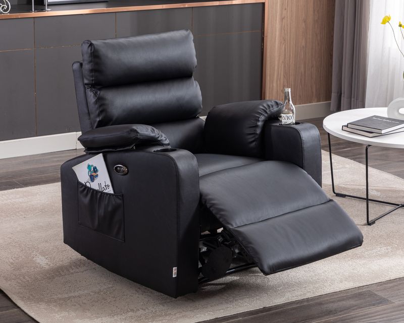 Flotti Akisha Air Leather Manual Recliner / Power Recliner with Cup Holder and Side Pocket (Black, Mud Grey, Brown)
