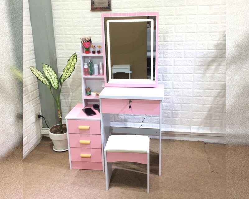 Ofix Keziah Dressing Table Set (Dresser+Stool) (Pink)