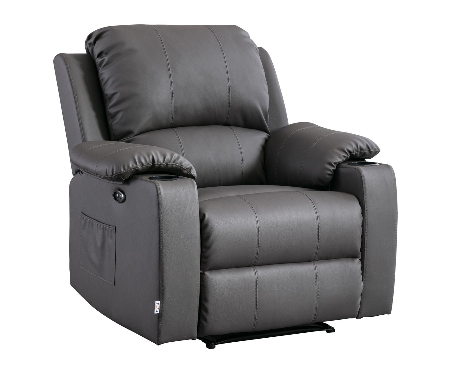 Flotti Athalia 1-Seater Air Leather (Manual Recliner)  with Cup Holder and Side Pocket (Beige, Brown)