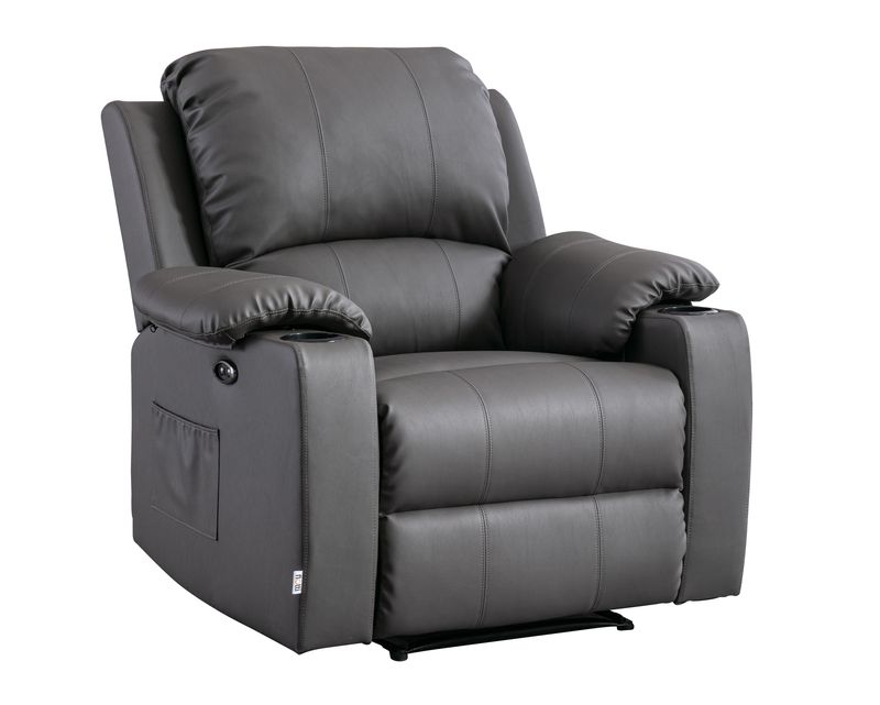 Flotti Athalia 1-Seater Air Leather (Manual Recliner)  with Cup Holder and Side Pocket (Beige, Brown)