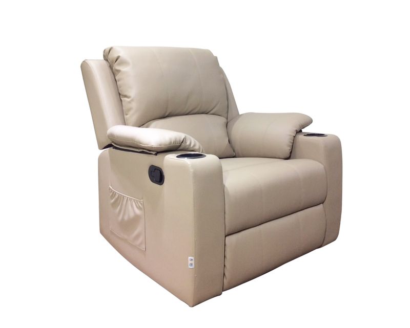 Flotti Athalia 1-Seater Air Leather (Manual Recliner/ Power Recliner) with Cup Holder and Side Pocket (Beige, Mud Grey, Brown)