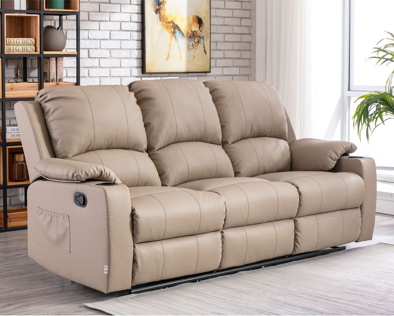 Flotti Athalia 3-Seaters Air Leather (Manual Recliner / Power Recliner)  with Cup Holder and Side Pocket  (Brown, Mud Grey, Black, Beige)