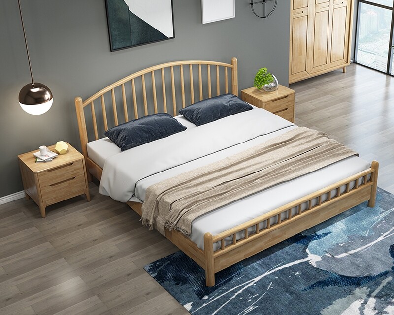 Flotti Kendall Solid Thailand Rubberwood Bed Frame (Double, King) (Side Drawers Are Not Included)