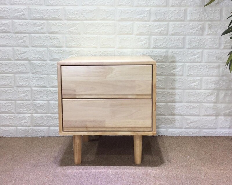 Ofix Annie Solid Thailand Rubberwood Bed Side Table (with Drawers)
