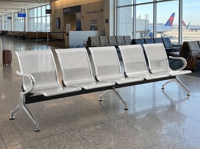 OFIX 5-Seater Airport Gang Chair  (Silver)