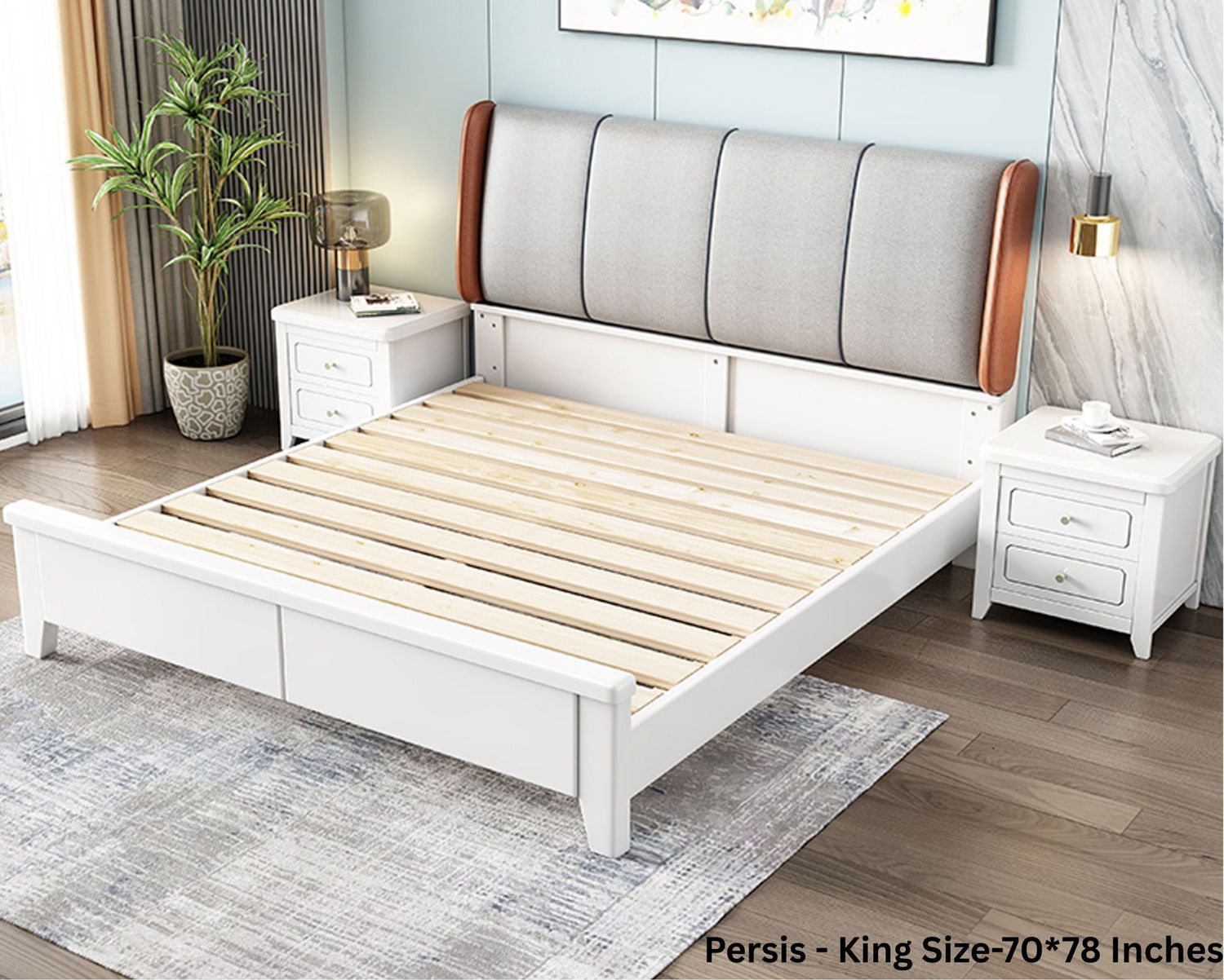 Flotti Persis Solid Thailand Rubberwood Bed Frame (King) (Side Drawers Are Not Included), Bed Frame Size:: Persis - King Size-70*78 Inches