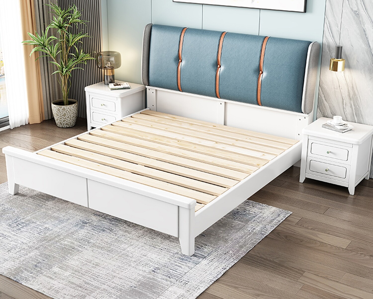 Flotti Lois Solid Thailand Rubberwood Bed Frame (Double) (Side Drawers Are Not Included), Bed Frame Size:: Lois - Double Size-54*75 Inches