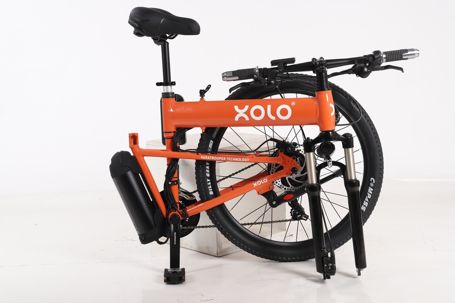 XOLO Folding Mountain E-Bikes (White, Gray, Blue, Orange), Model: XOLO Folding Mountain E-Bikes (Fire Orange)