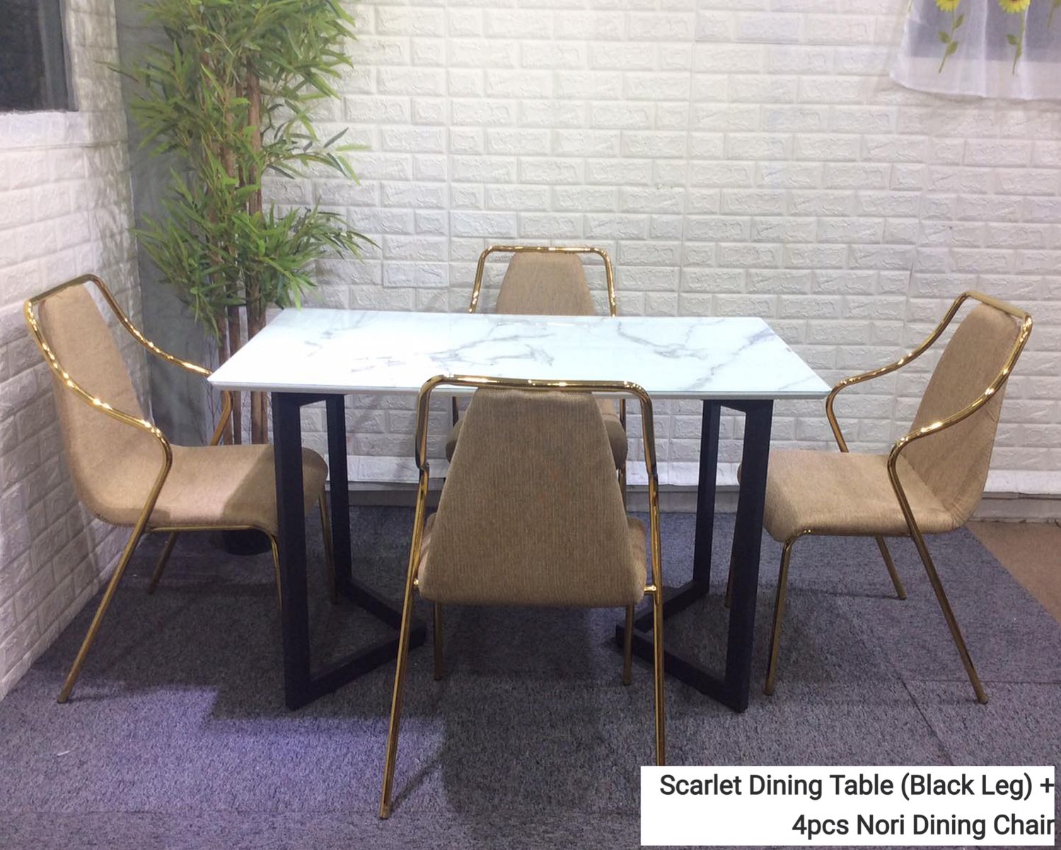 Ofix Scarlet Dining Table (White+Black) + 4Pcs Nori Dining Chair (120x70), Dining Set Option: Scarlet Dining Table (Black Leg) + 4pcs Nori Dining Chair ( Fabric)