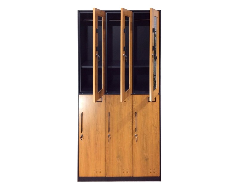 Ofix 6-Swing Door Clothes Locker Cabinet (Black+Woodgrain)