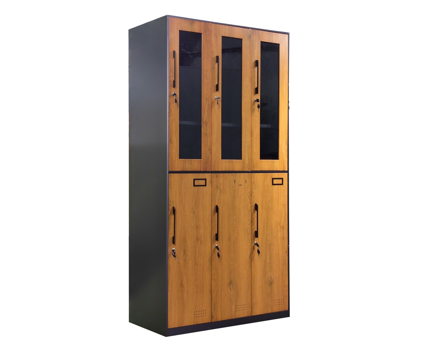 Ofix 6-Swing Door Clothes Locker Cabinet (Black+Woodgrain), Model:: KM-LK-DW14  6 Swing Doors Clothes Locker Cabinet (Black+Woodgrain)