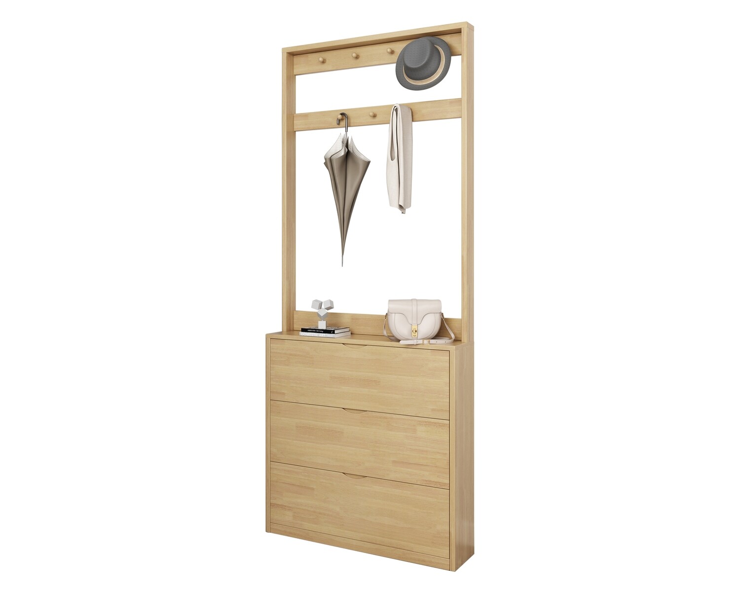 Ofix Jett Solid Thailand Rubberwood Shoe Cabinet w/ Hook, Color:: Jett Solid Wood Shoe Cabinet w/ Hook (Wood)