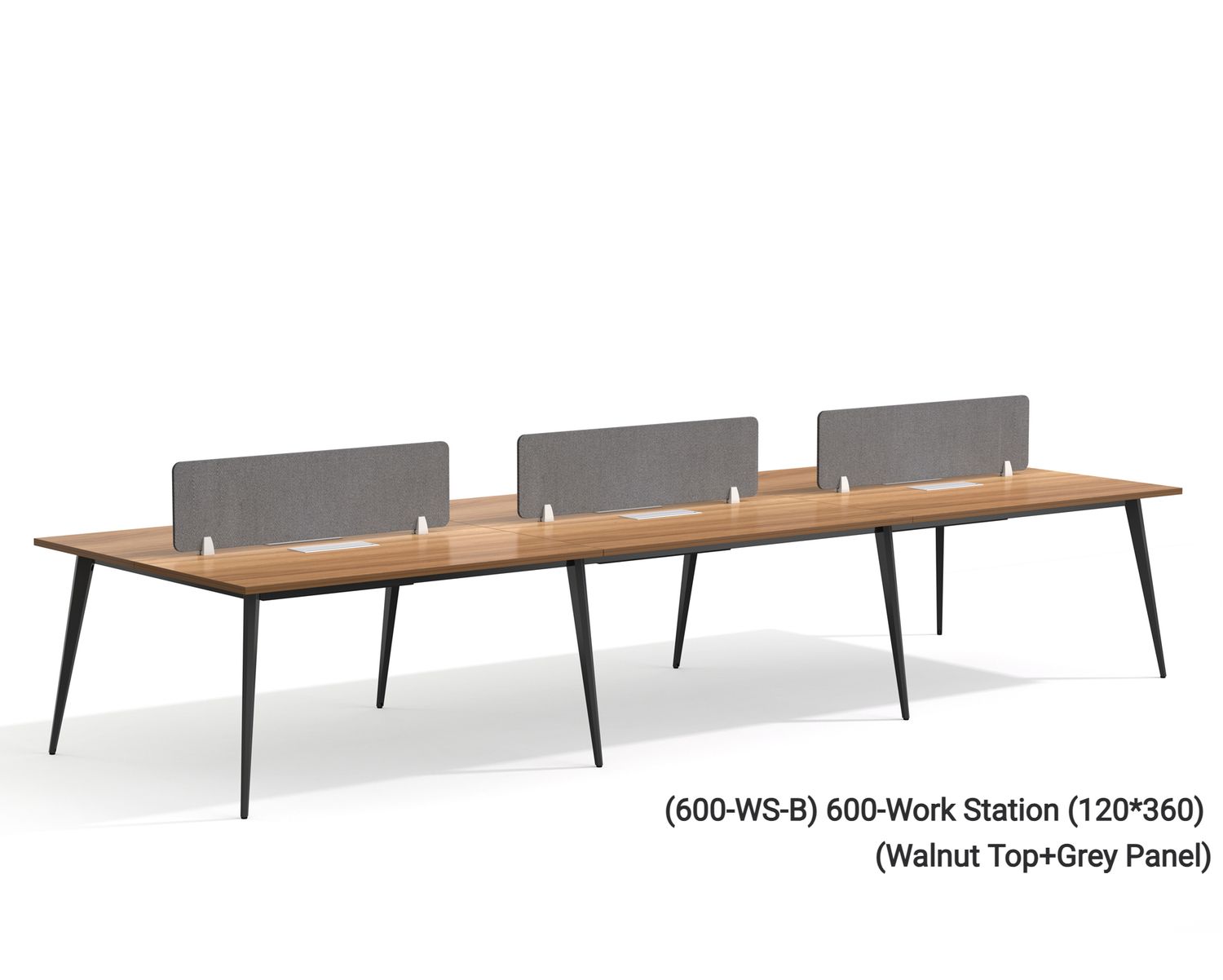 Ofix 600-WS 6 Seaters Workstation Partition (Walnut), Model: (600-WS-B) 600-Work Station (120*360) (Walnut Top+Grey Panel), Cable Management Add-ons: None